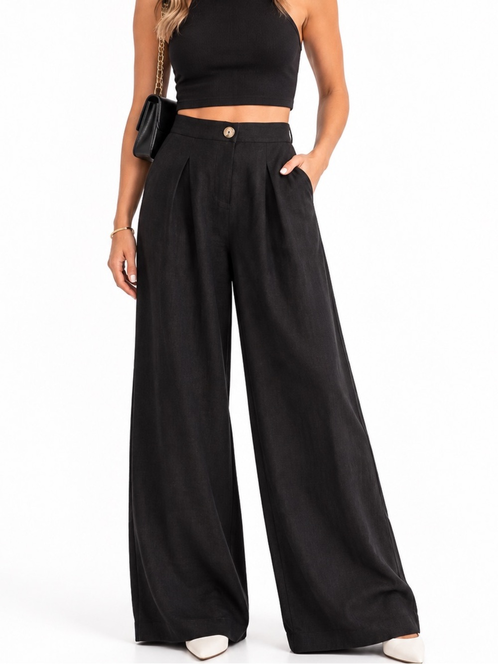 NWT Revolve Rumer L Black Avalon High Waisted Pleated Extra Wide Leg Linen Pants